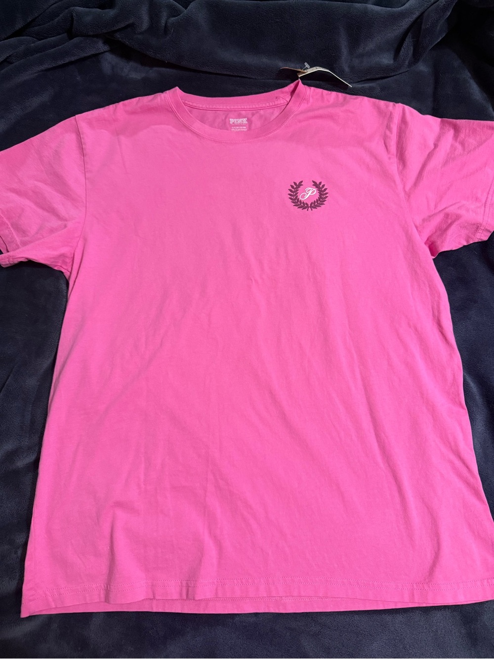 PINK Victoria's Secret Bright Pink Crewneck Tee with Laurel Logo